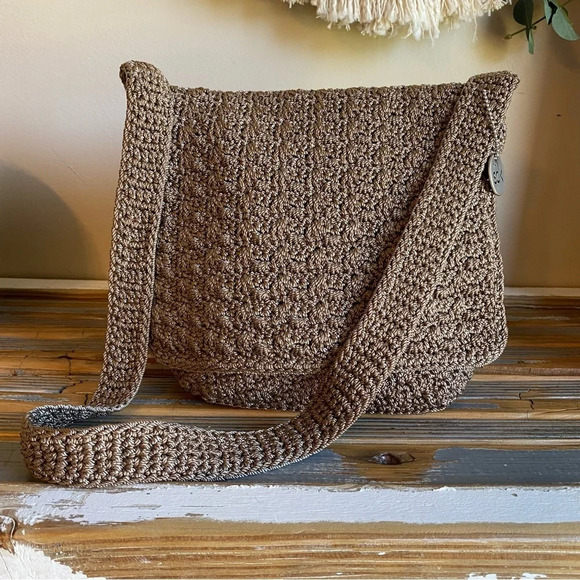 The Sak Neutral Taupe Woven Crochet Flap Shoulder Bag - Picture 1 of 12